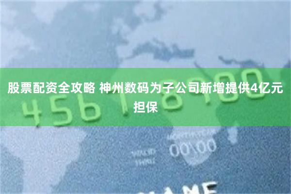 股票配资全攻略 神州数码为子公司新增提供4亿元担保