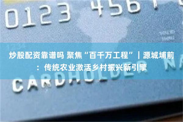 炒股配资靠谱吗 聚焦“百千万工程”｜源城埔前：传统农业激活乡村振兴新引擎