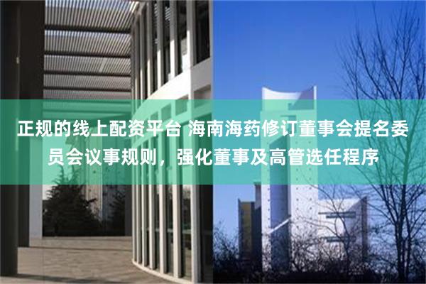 正规的线上配资平台 海南海药修订董事会提名委员会议事规则，强化董事及高管选任程序