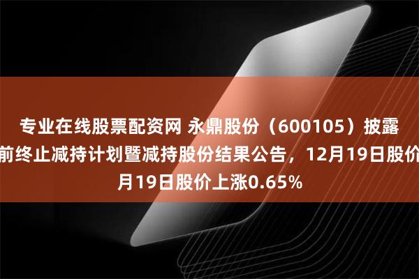 专业在线股票配资网 永鼎股份（600105）披露控股股东提前终止减持计划暨减持股份结果公告，12月19日股价上涨0.65%